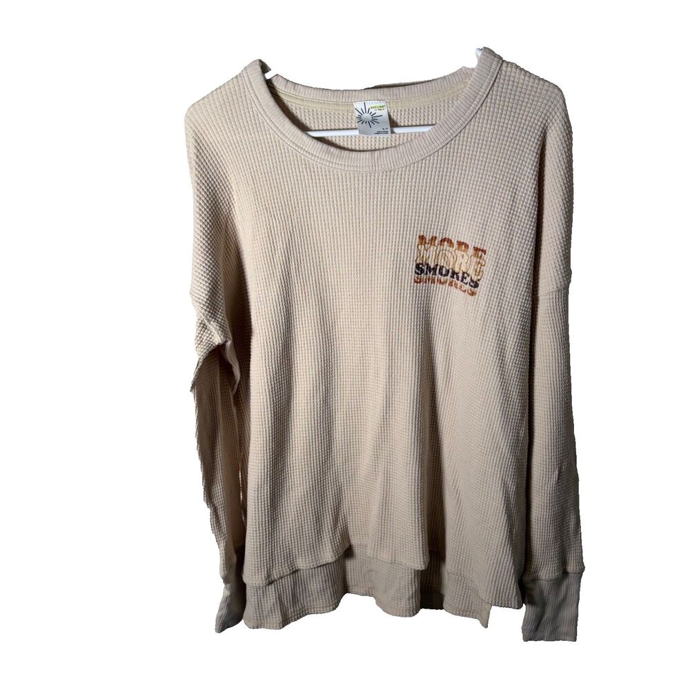Aerie Thermal T-Shirt Women's Small Beige More Smores Long Sleeve Drop Shoulder